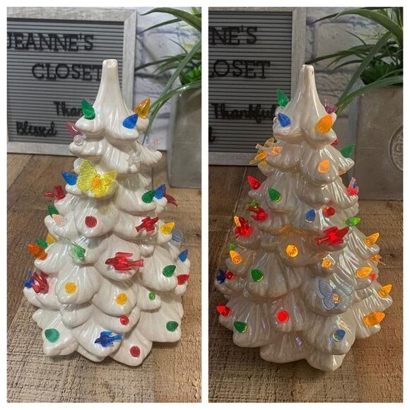 Vintage Ceramic Christmas Tree Mother of Pearl no base holland mold handmade. - Picture 2 of 16
